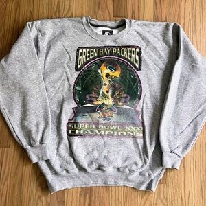 VINTAGE Starter Green Bay Packers Gray Super Bowl Champions Sweatshirt Size XL